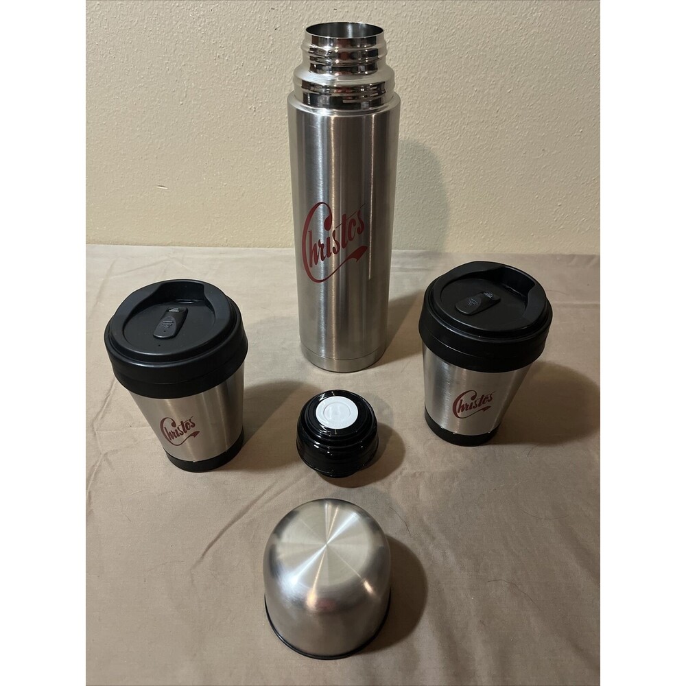 Vacuum Flask Coffee Bottle Thermos Stainless Steel 12 Hrs Hot Cold With 2 Cups